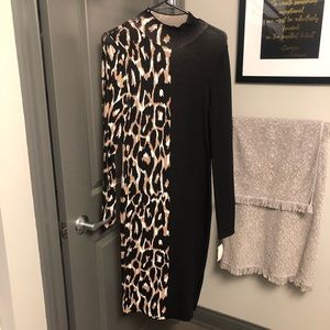 Leopard and black long sleeve midi dress (small)